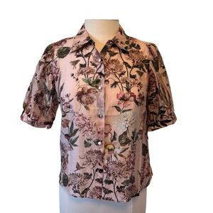 Bailey 44 Pink Floral Lightweight Puff Sleeve Top Size Small